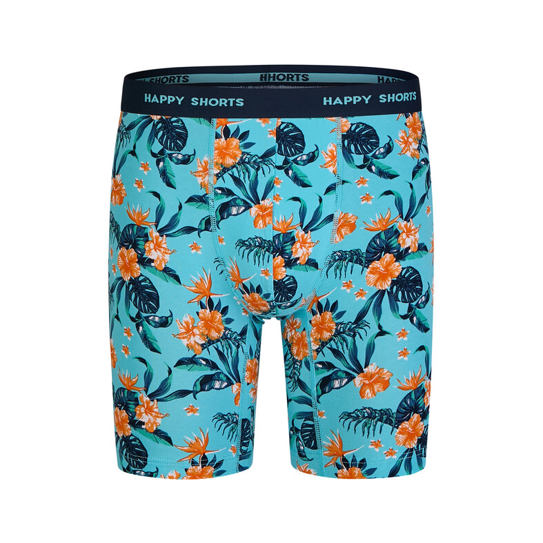 Happy Shorts Happy Shorts Men's Long Legs Boxer Briefs Flower Print 2-Pack