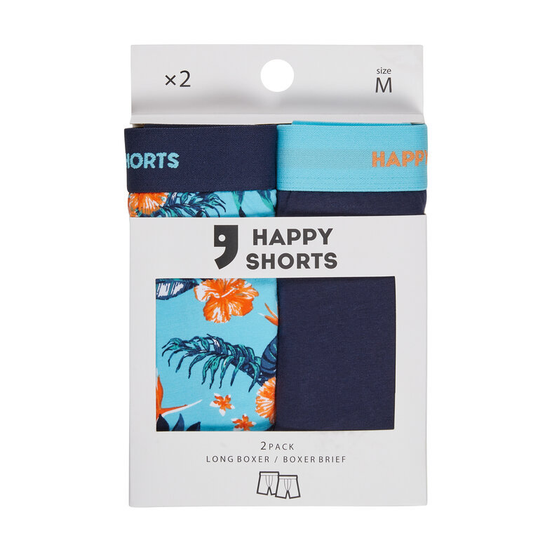 Happy Shorts Happy Shorts Men's Long Legs Boxer Briefs Flower Print 2-Pack