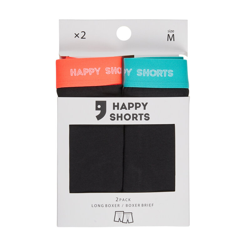 Happy Shorts Happy Shorts Men's Long Legs Boxer Briefs 2-Pack Black