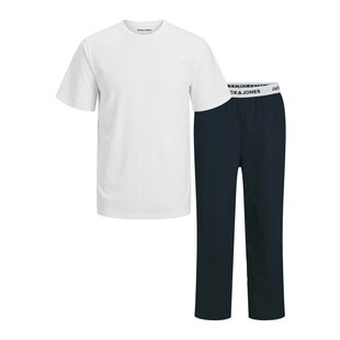 Jack & Jones Heren Pyjama Set Lange Pyjamabroek JACCARL Wit/Blauw
