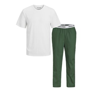 Jack & Jones Heren Pyjama Set Lange Pyjamabroek JACTOBY Wit/Groen