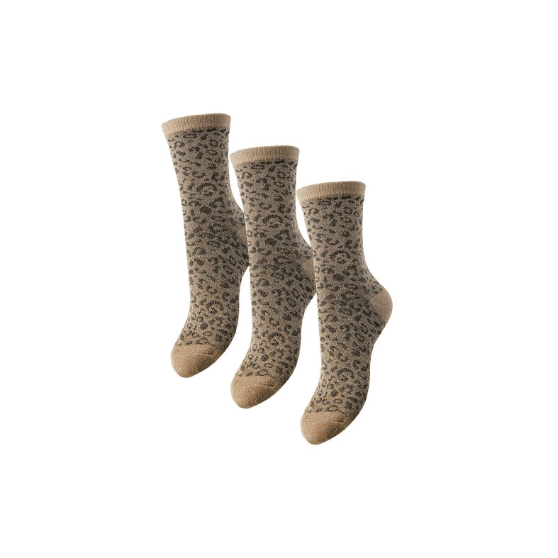 PIECES Pieces Dames Sokken PCSEBBY GLITTER 3-Pack Beige