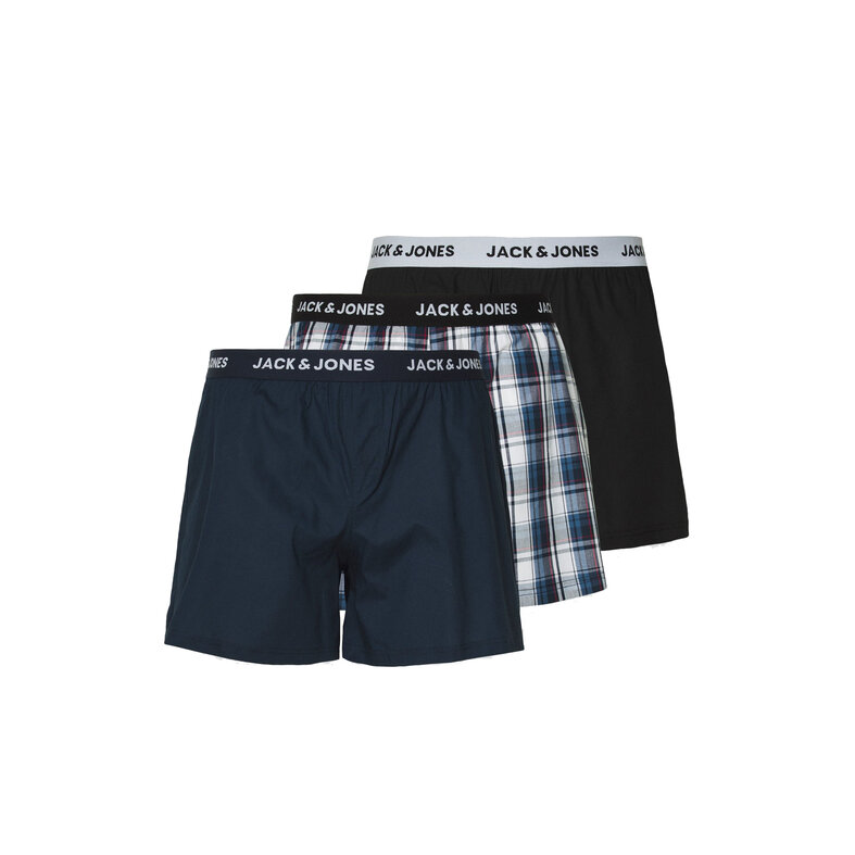 Jack & Jones Jack & Jones Men's Plus Size Wide Boxer Shorts Woven JACSAIGON 3-Pack Dark Blue/Black