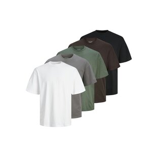 Jack & Jones Heren T-Shirt JJHUGO Ronde Hals Effen 5-Pack Multicolor