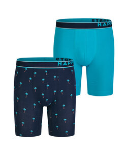 Happy Shorts Heren Boxershorts Met Lange Pijpen Boxer Briefs Palm Print 2-Pack Blauw