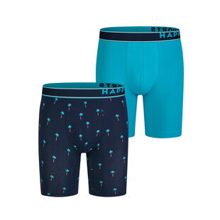 Happy Shorts Heren Boxershorts Met Lange Pijpen Boxer Briefs Palm Print 2-Pack Blauw