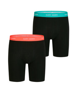Happy Shorts Heren Boxershorts Met Lange Pijpen Boxer Briefs 2-Pack Zwart