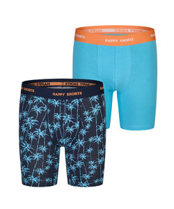 Happy Shorts Heren Boxershorts Met Lange Pijpen Boxer Briefs Blue Palms Print 2-Pack