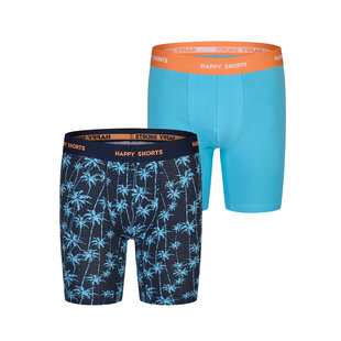 Happy Shorts Heren Boxershorts Met Lange Pijpen Boxer Briefs Blue Palms Print 2-Pack