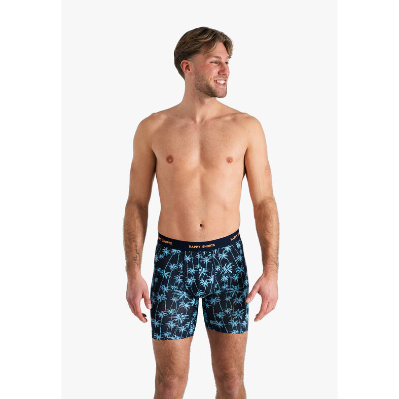 Happy Shorts Happy Shorts Heren Boxershorts Met Lange Pijpen Boxer Briefs Blue Palms Print 2-Pack