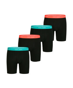 Happy Shorts Heren Boxershorts Met Lange Pijpen Boxer Briefs 4-Pack Neon Effen Zwart
