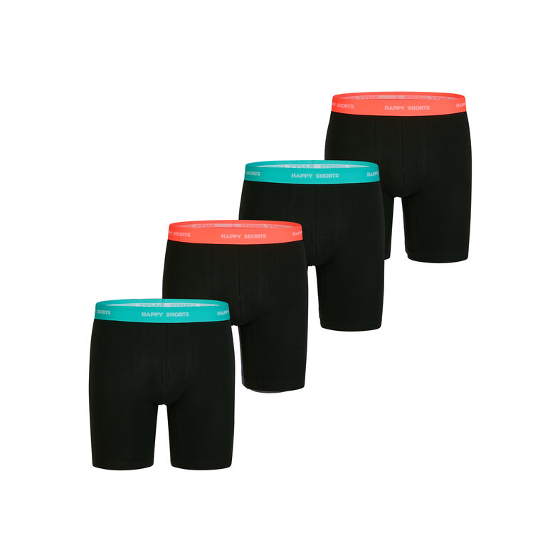 Happy Shorts Happy Shorts Heren Boxershorts Met Lange Pijpen Boxer Briefs 4-Pack Neon Effen Zwart