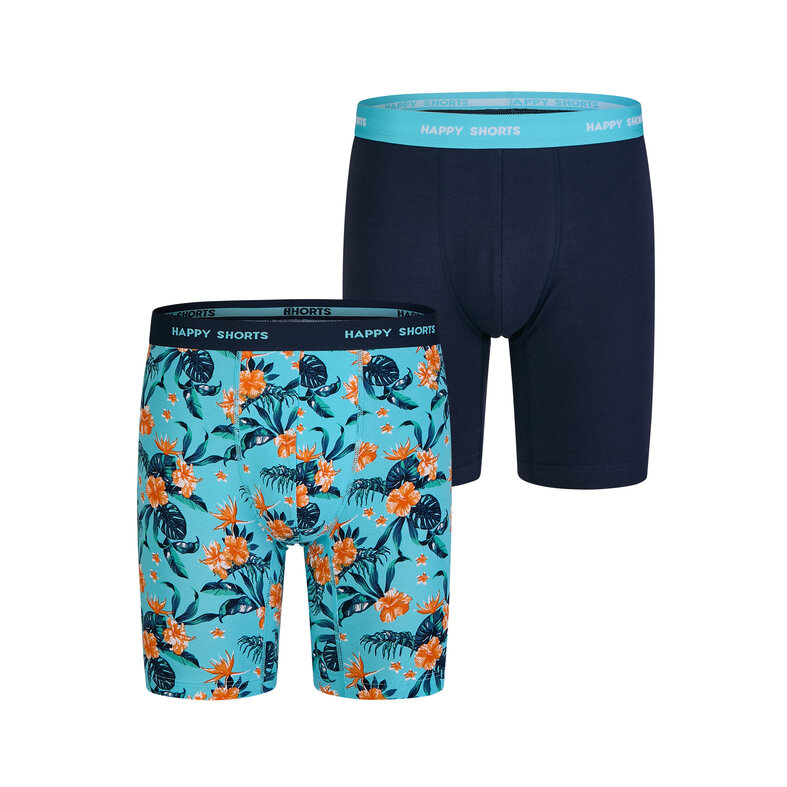 Happy Shorts Happy Shorts Men's Long Legs Boxer Briefs Flower Print 2-Pack