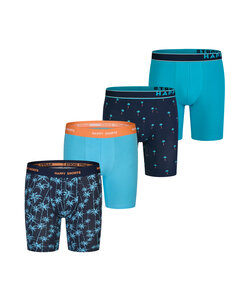 Happy Shorts Heren Boxershorts Met Lange Pijpen Boxer Briefs 4-Pack Palms Blauw