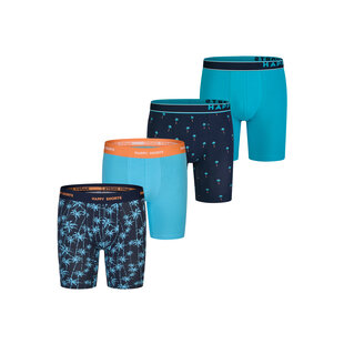 Happy Shorts Heren Boxershorts Met Lange Pijpen Boxer Briefs 4-Pack Palms Blauw