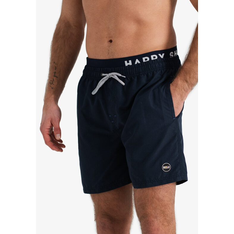 Happy Shorts Happy Shorts Mens Swim Shorts Double Waistband Solid Navy Blue
