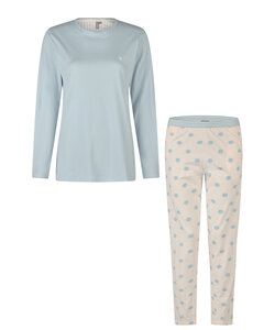 By Louise Dames Pyjama Set Lang Lichtblauw Gestipt