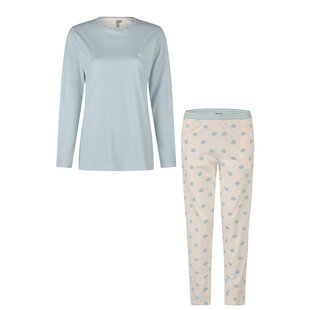By Louise Ladies Pyjama Set Long Light Blue Dotted