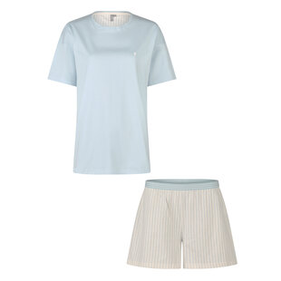 By Louise Dames Korte Pyjama Set Shortama Lichtblauw/Off-White Gestreept