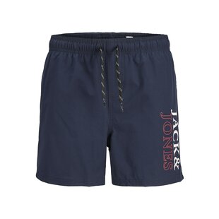 Jack & Jones Junior Zwemshort JPSTMAUI Double Logo Effen Donkerblauw