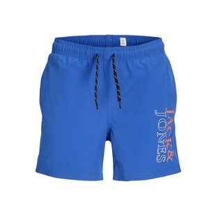 Jack & Jones Junior Zwemshort JPSTMAUI Double Logo Effen Blauw