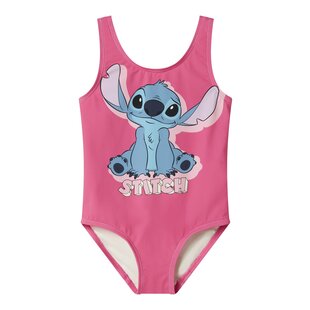 Name It Meisjes Badpak NMFMODINA Stitch Ronde Hals Karmijn Roze