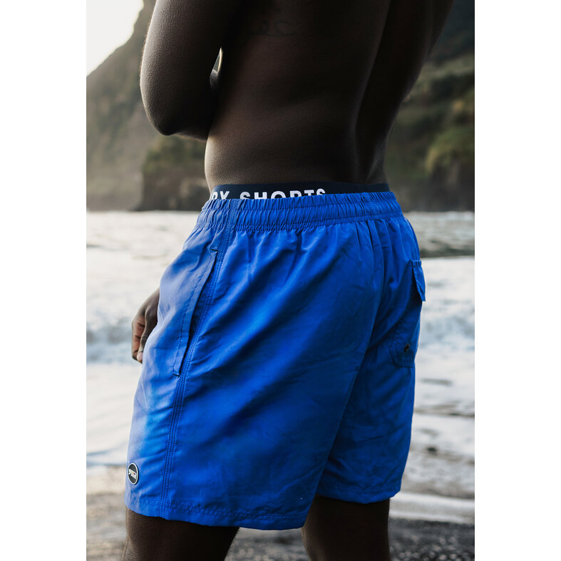 Happy Shorts Happy Shorts Men's Swim Short Double Waistband Solid Blue