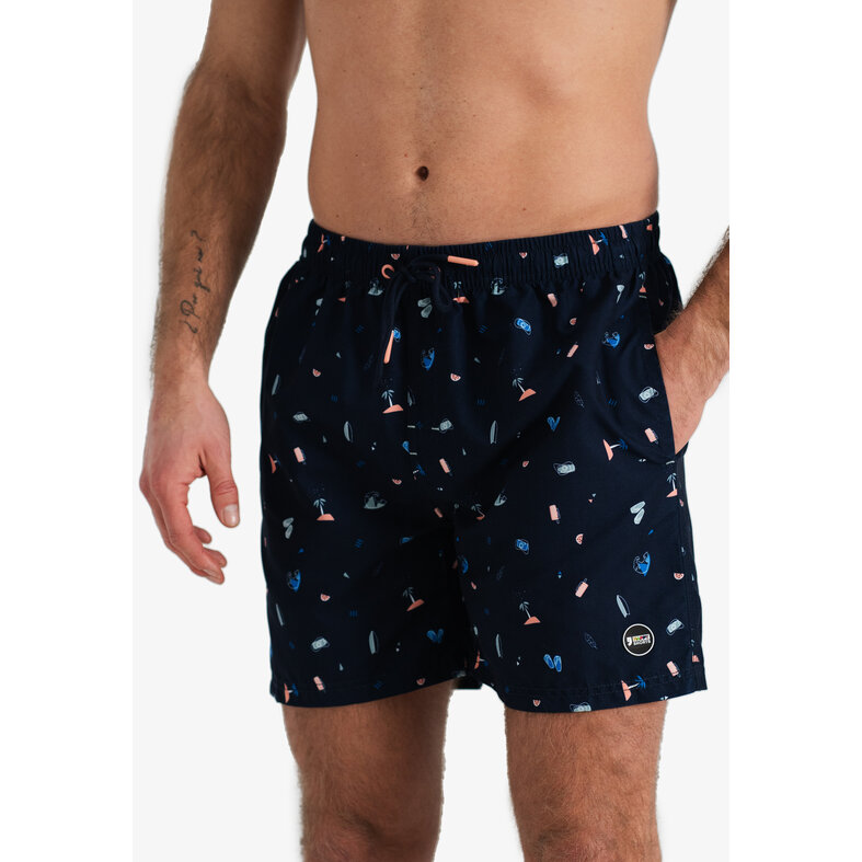 Happy Shorts Happy Shorts Heren Zwemshort Strand Donkerblauw Print