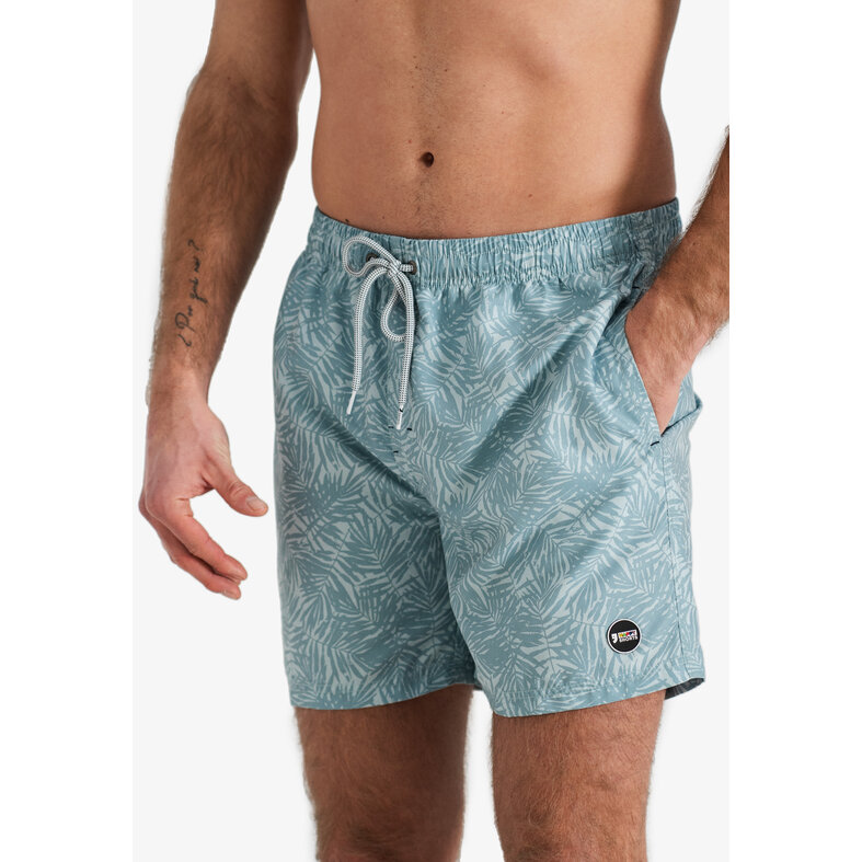 Happy Shorts Happy Shorts Men's Swim Short Palm Leaves Blue Gray Print