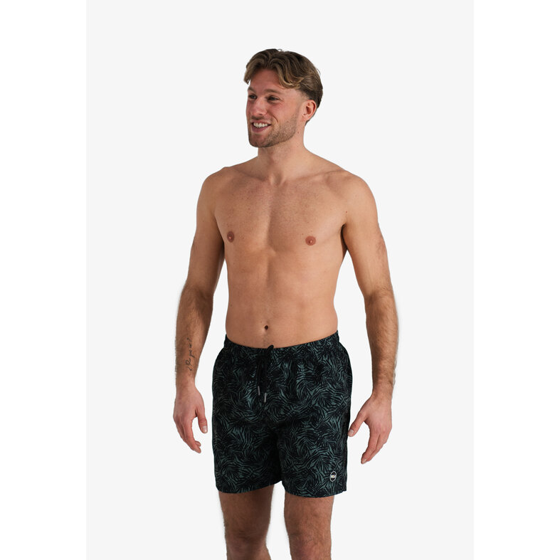 Happy Shorts Happy Shorts Men's Swim Short Palm Leaves Black/Jungle Green Print