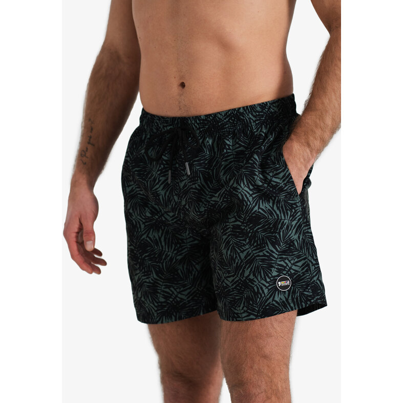 Happy Shorts Happy Shorts Heren Zwemshort Palmbladeren Zwart/Jungle Groen Print