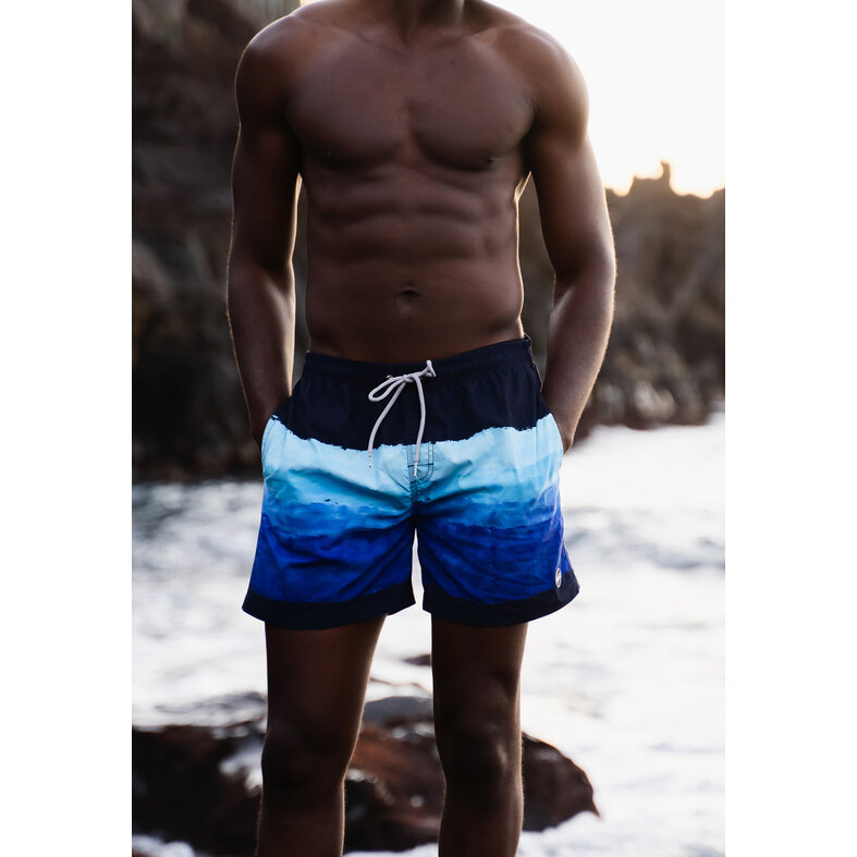 Happy Shorts Happy Shorts Men's Swim Short Watercolor Stripes Print Blue