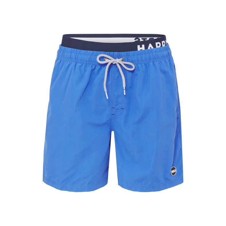 Happy Shorts Happy Shorts Men's Swim Short Double Waistband Solid Blue