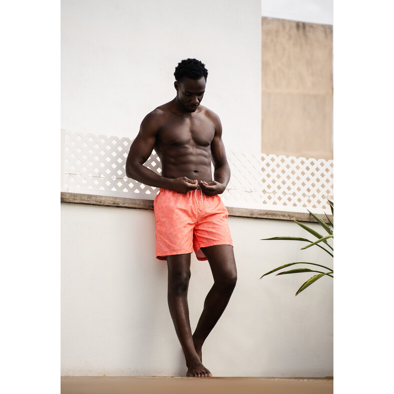 Happy Shorts Happy Shorts Heren Zwemshort Palmbladeren Oranje Print
