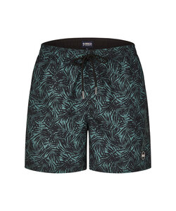 Happy Shorts Heren Zwemshort Palmbladeren Zwart/Jungle Groen Print