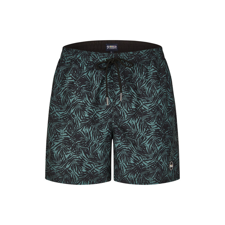 Happy Shorts Happy Shorts Men's Swim Short Palm Leaves Black/Jungle Green Print