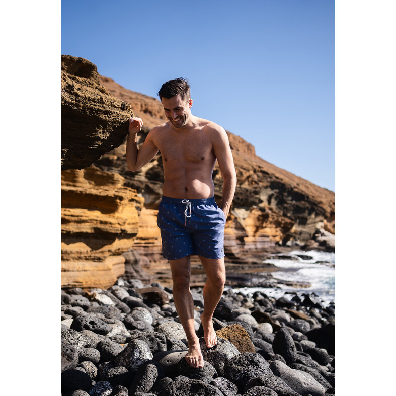 Happy Shorts Happy Shorts Heren Zwemshort Palmbomen Donkerblauw Print