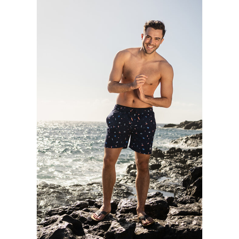 Happy Shorts Happy Shorts Men's Swim Short Beach Dark Blue Print