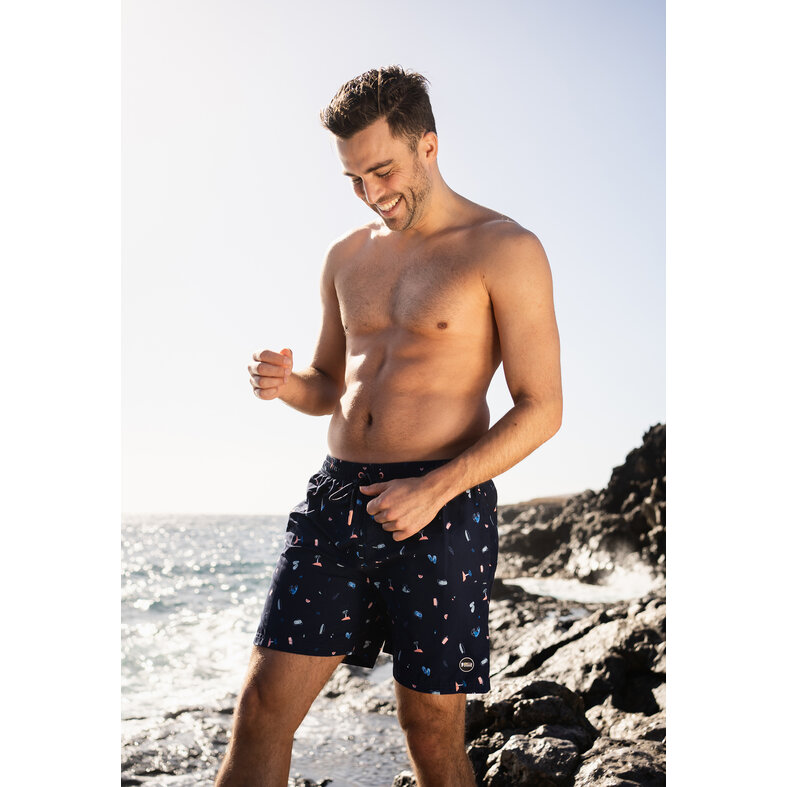 Happy Shorts Happy Shorts Heren Zwemshort Strand Donkerblauw Print
