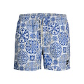 Jack & Jones Jack & Jones Men's Swim Short JPSTMAUI MATURE Azulejo Print White/Blue