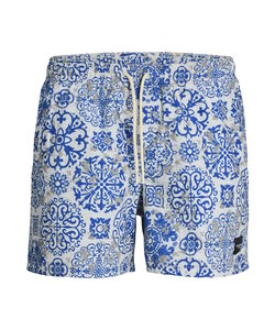 Jack & Jones Men's Swim Short JPSTMAUI MATURE Azulejo Print White/Blue