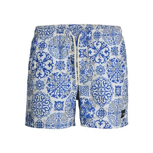 Jack & Jones Heren Zwemshort JPSTMAUI MATURE Azulejo Print Wit/Blauw