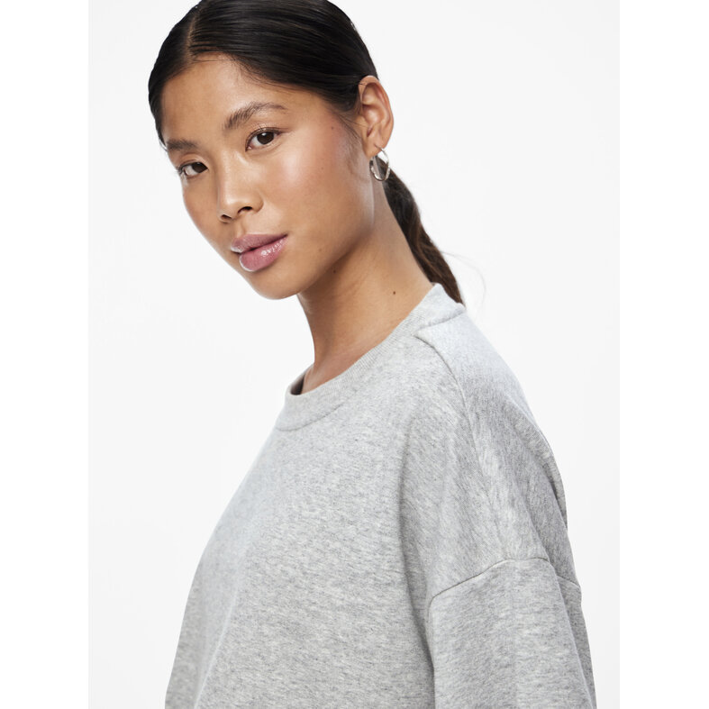PIECES Pieces Ladies T-shirt PCCHILLI Sweatshirt Round Neck Plain Gray