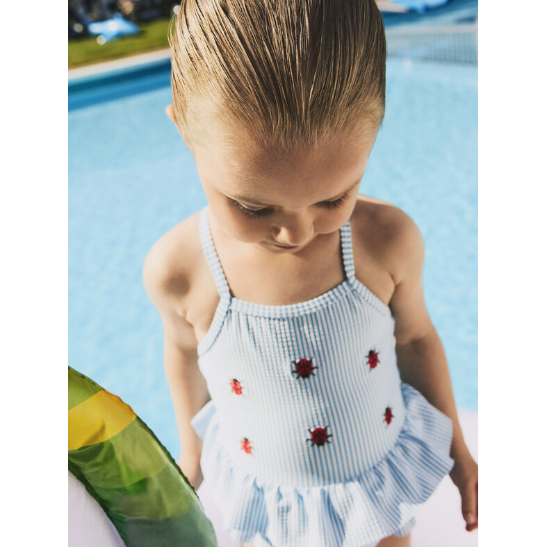 Name It Name It Meisjes Badpak NMFZAMMER Gestreept Lieveheersbeestjes Print Lichtblauw