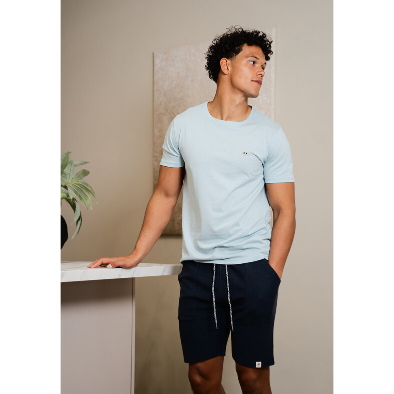 Phil & Co Phil & Co Men's Short Pajamas Lounge Set Shortama Light Blue/Dark Blue