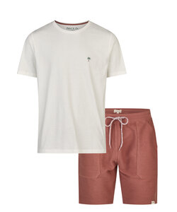 Phil & Co Heren Korte Pyjama Lounge Set Shortama Wit/Rood