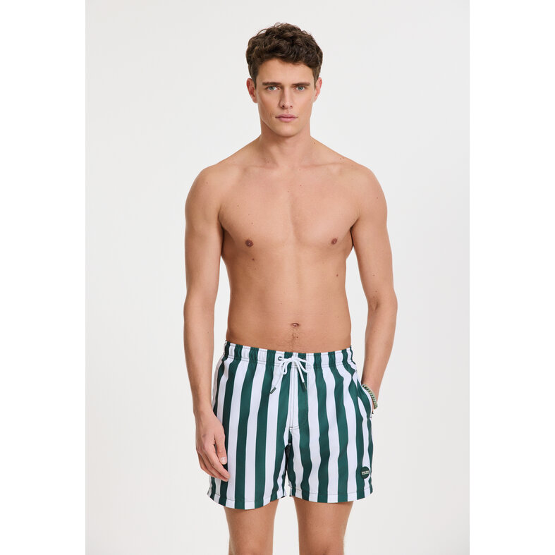 Shiwi Shiwi Heren Zwemshort Broad Stripe Donkergroen/Wit