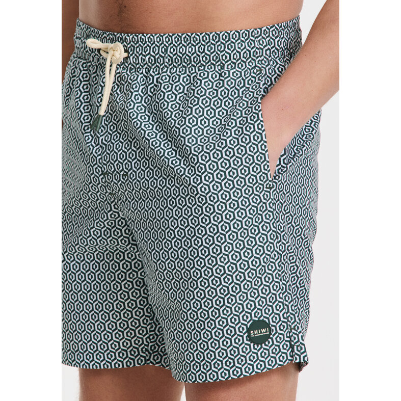 Shiwi Shiwi Heren Zwemshort MIKE 7" Doolhof Print Groen/Wit