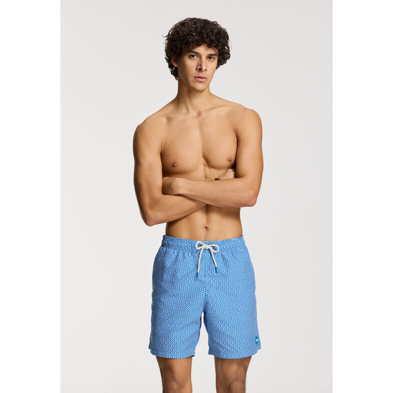 Shiwi Shiwi Heren Zwemshort MIKE 7" Doolhof Print Blauw/Wit