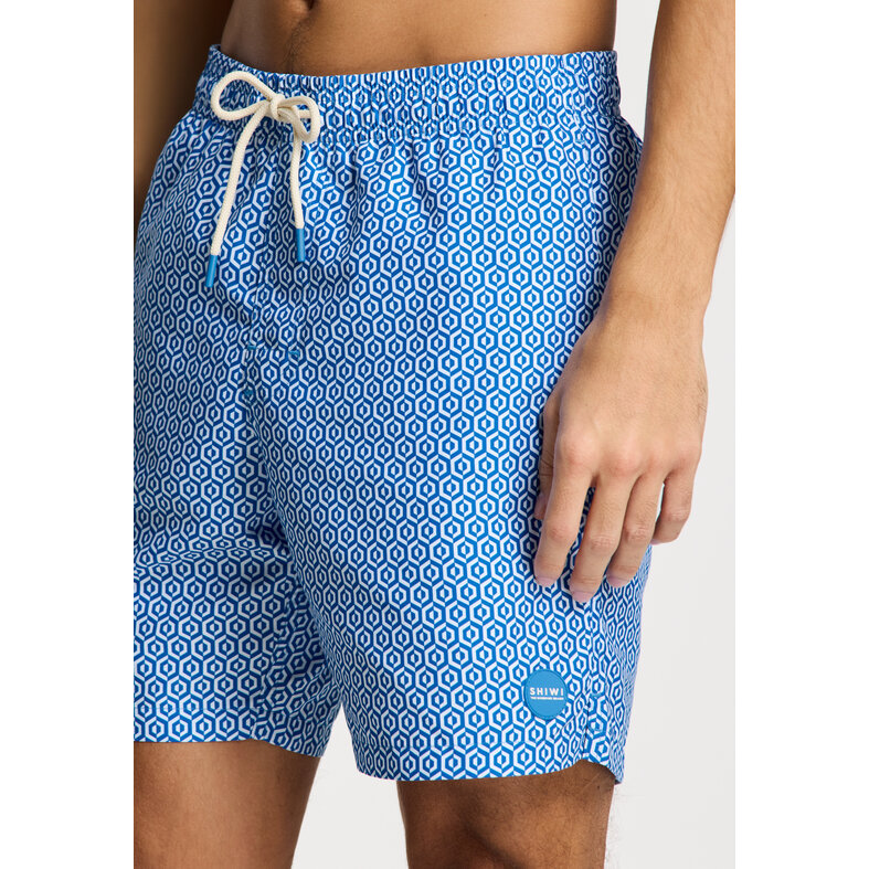 Shiwi Shiwi Heren Zwemshort MIKE 7" Doolhof Print Blauw/Wit